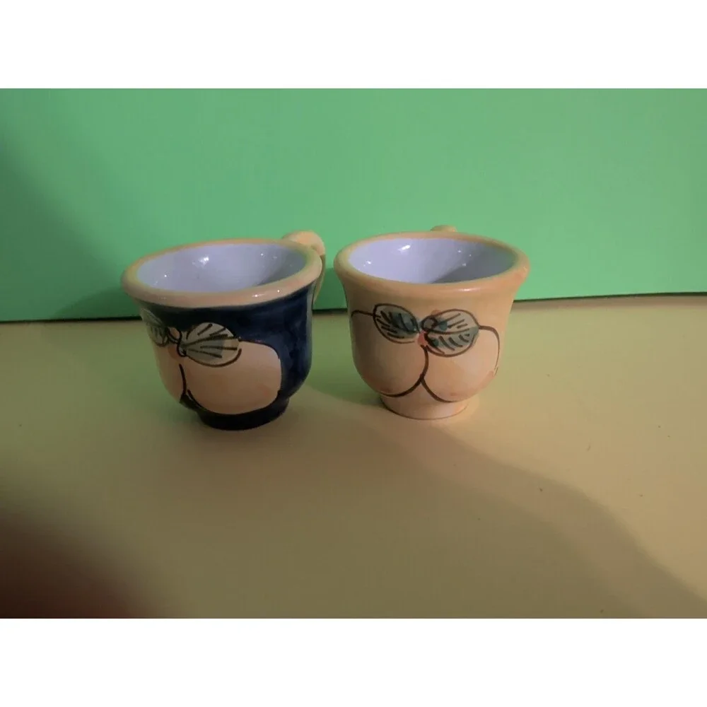 espresso cups set of 4 Vietri Lemon Blue Mediterranean Style Made In Italy